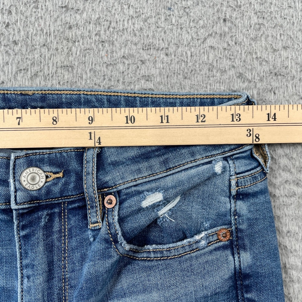 American Eagle Jeans Womens 2 Blue Super Hi-Rise Flare Super Stretch Distressed - Picture 8 of 10